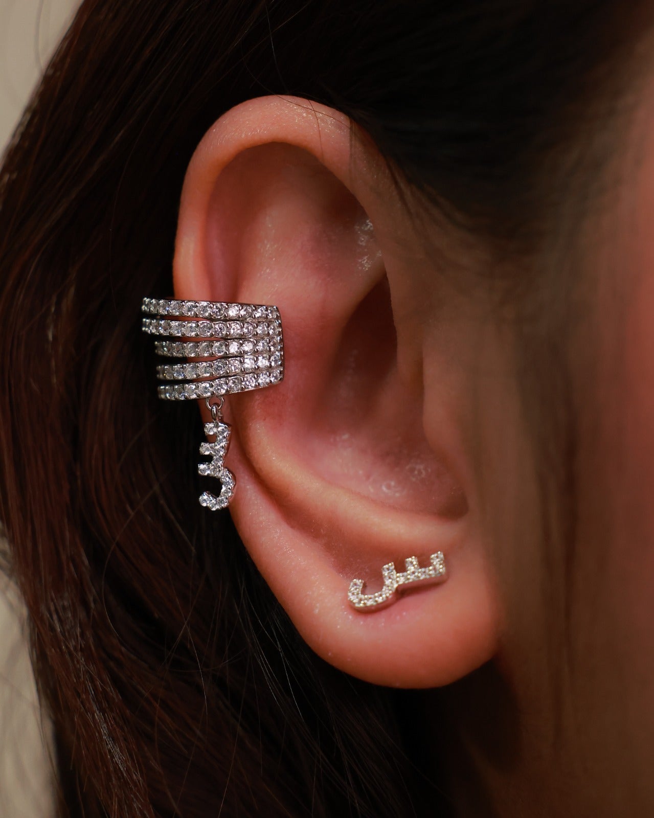 Arabic Letters Sterling Silver Ear Cuff and Stud (Only QR 180)